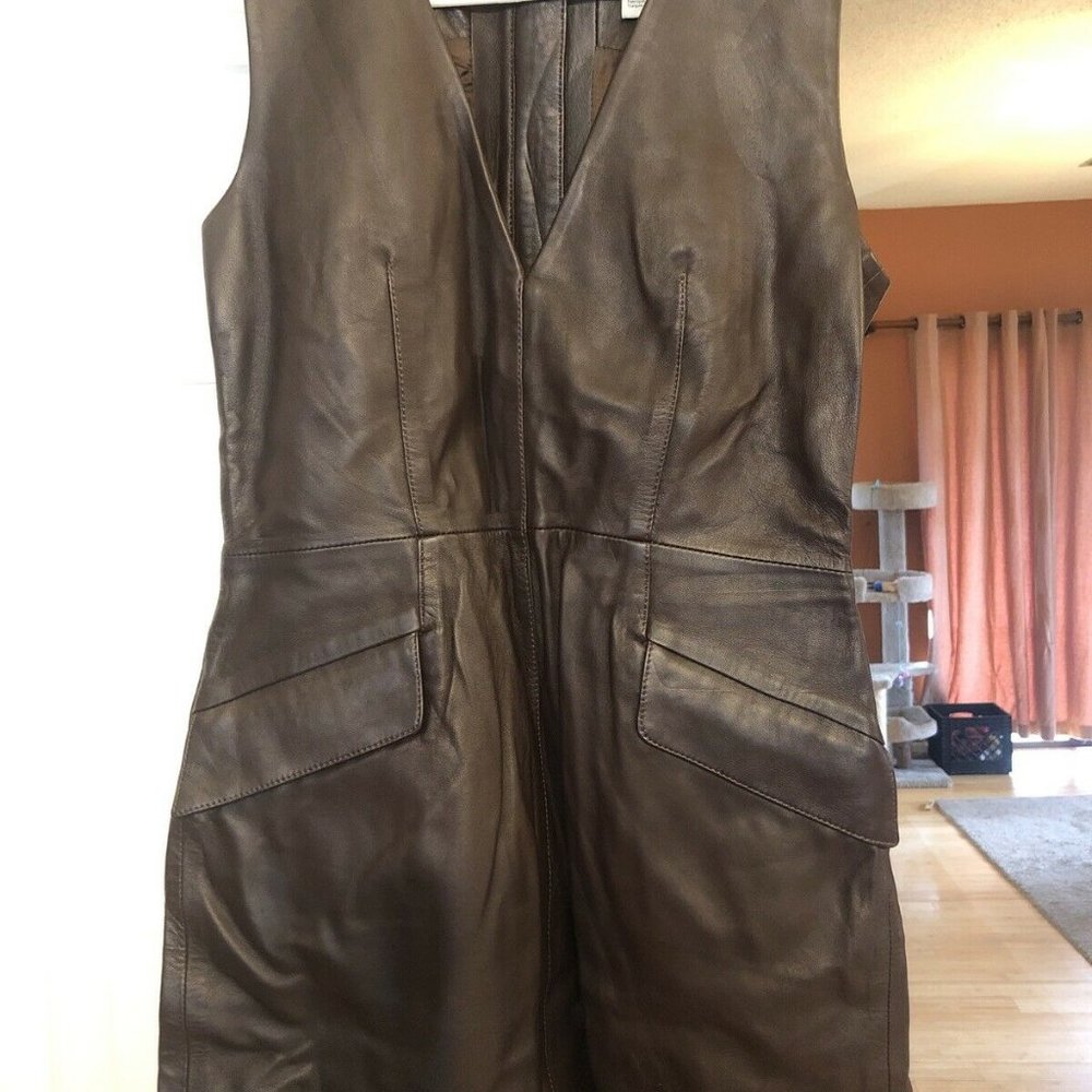 H&M Brown Leather Low Cut Dress